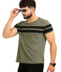 Attitude Start of Fashion Striped Men Round Neck Light Green T-Shirt - FlareBattles